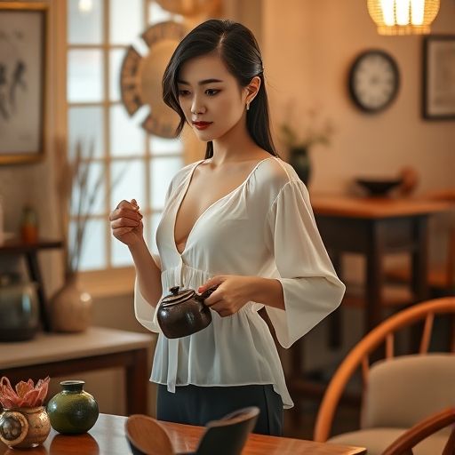 高端茶肆中茶艺师的专业表演