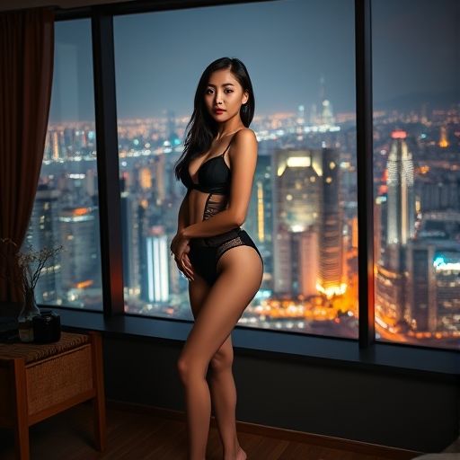 夜晚窗外的城市灯火