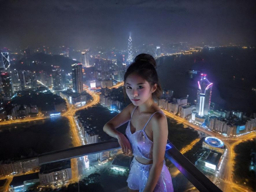 从高处俯瞰东莞璀璨的夜景，城市灯火辉煌，霓虹闪烁，展现出都市的繁华与活力。