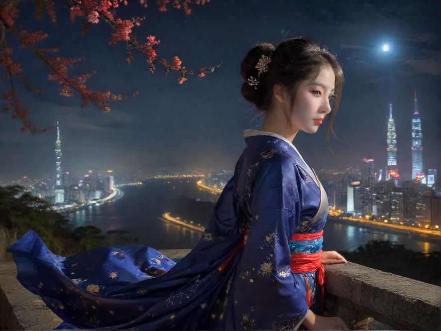 深圳繁华的夜景，霓虹灯光璀璨，城市天际线勾勒出动感的都市轮廓。