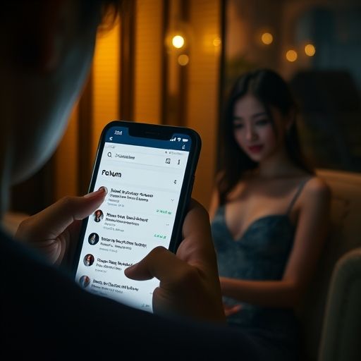 一位老司机正在手机上仔细浏览QM桑拿洗浴论坛的帖子