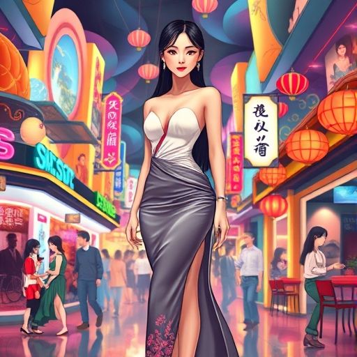 抽象艺术插画，描绘广州休闲娱乐的多样场景和选择。