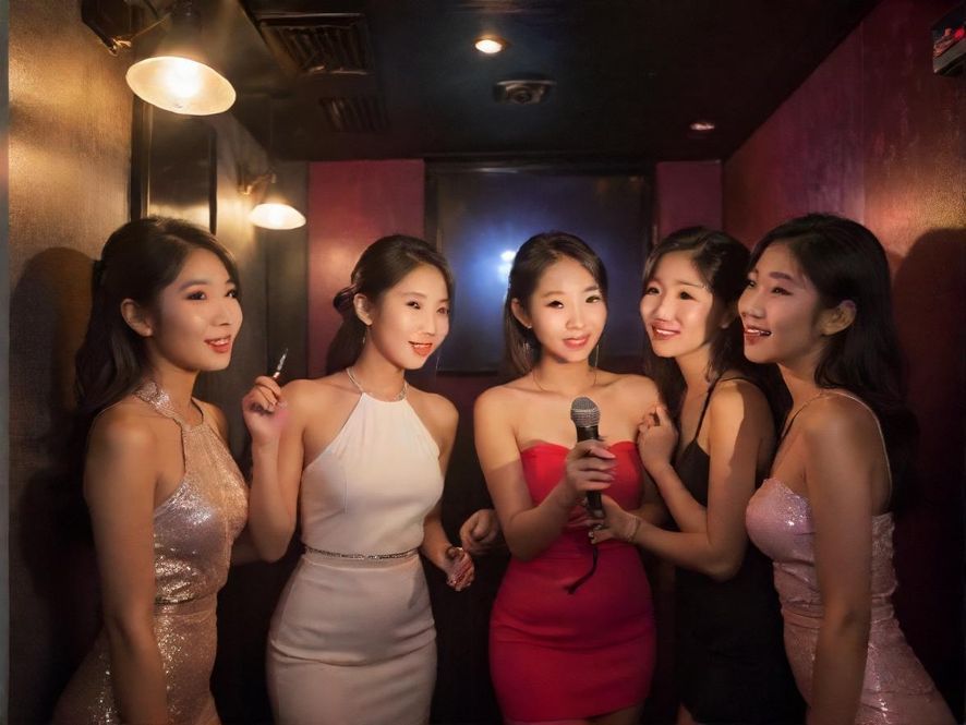 KTV包厢内，灯光迷离，营造出轻松愉悦的氛围，是朋友聚会和放松的好选择。
