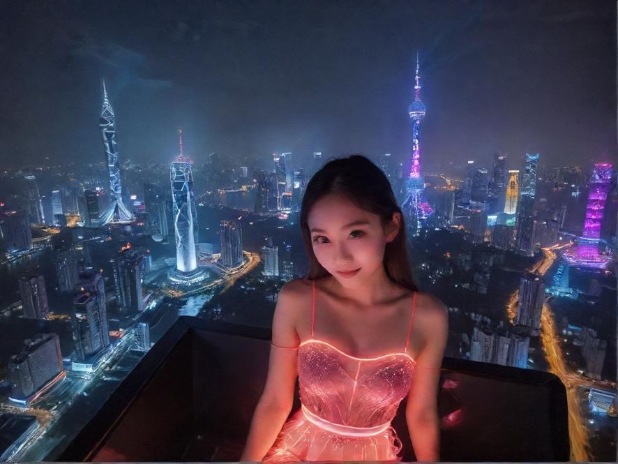 广州的璀璨夜景，高楼林立，霓虹闪烁，仿佛在诉说着这座城市的无限可能。