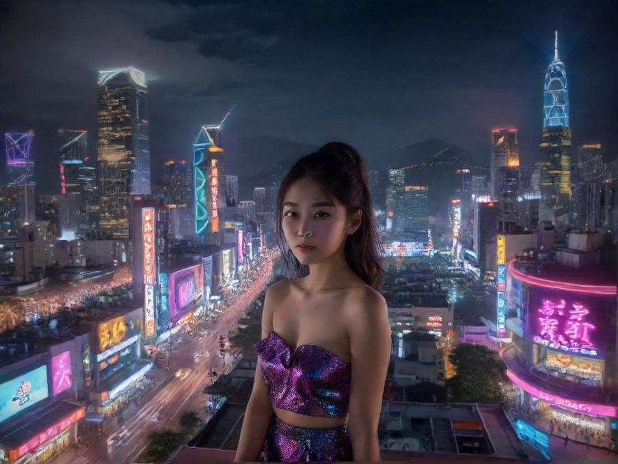 城市夜景中的繁华娱乐街头景象