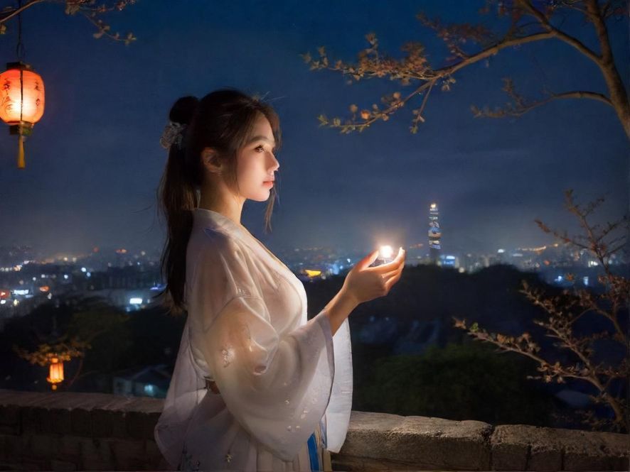 在广州夜景背景下通过手机搜索休闲娱乐信息