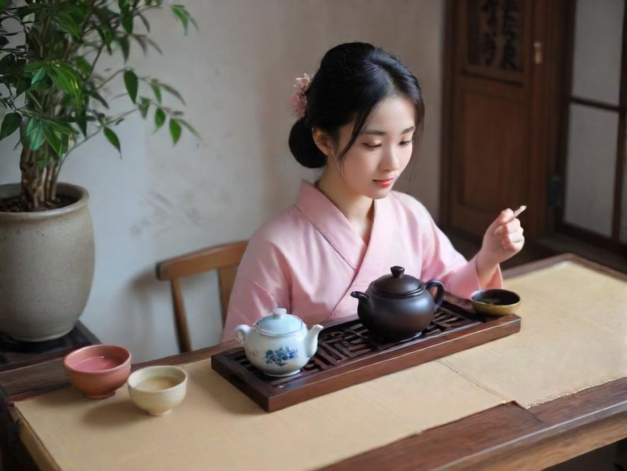 唯美风格的私人会所茶室茶道器具特写