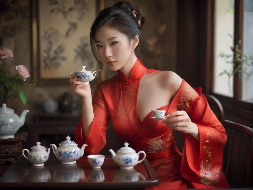 高端喝茶场景与茶具展示