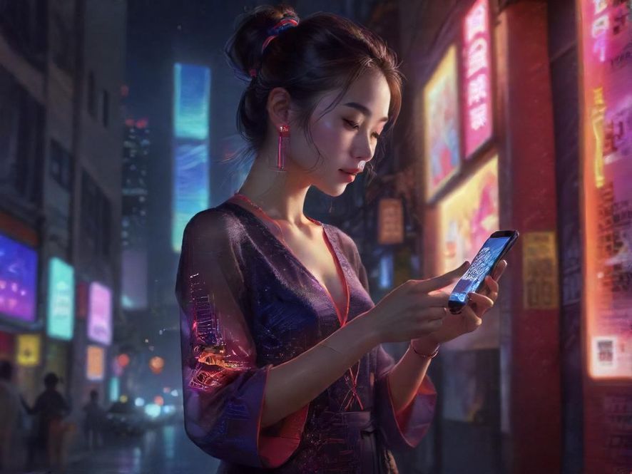 一个人在夜色中扫描手机屏幕上的二维码