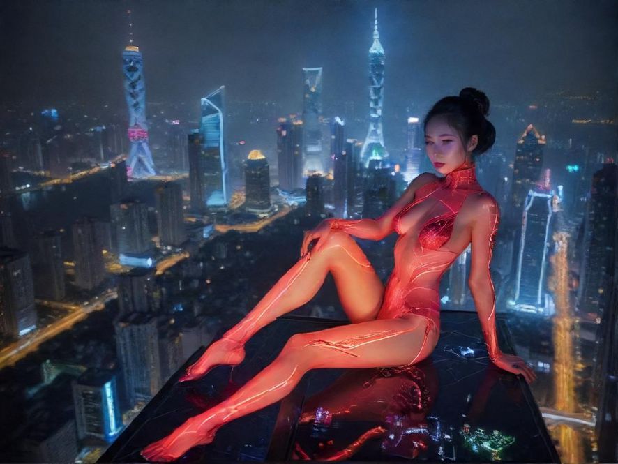 广州夜色下的休闲娱乐景象