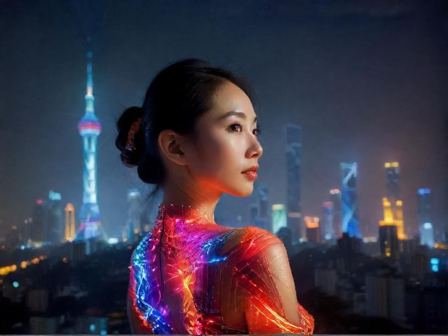 广州天河夜景与休闲意境结合图
