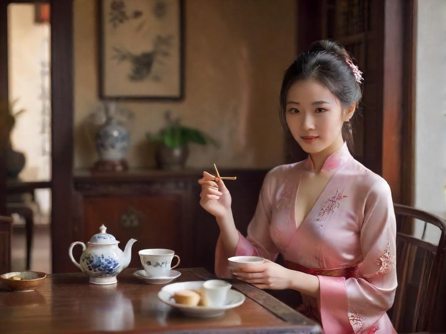 深圳光明喝茶模特与客户交流场景