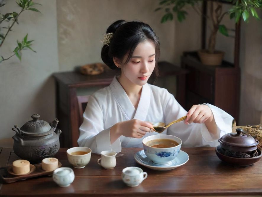 雅致会所内熟女品茶的温馨场景