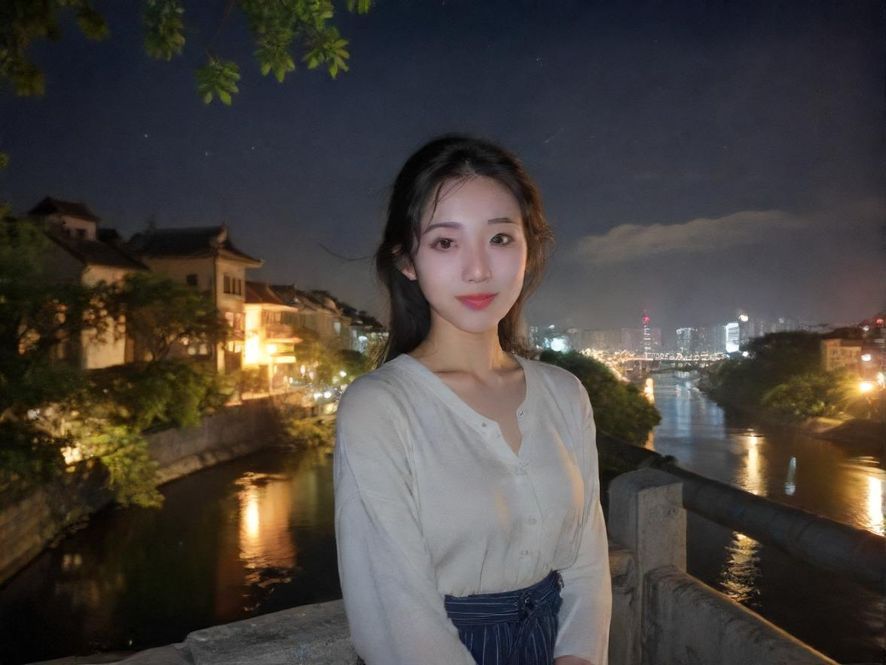 广州繁华夜景下的熟女背影