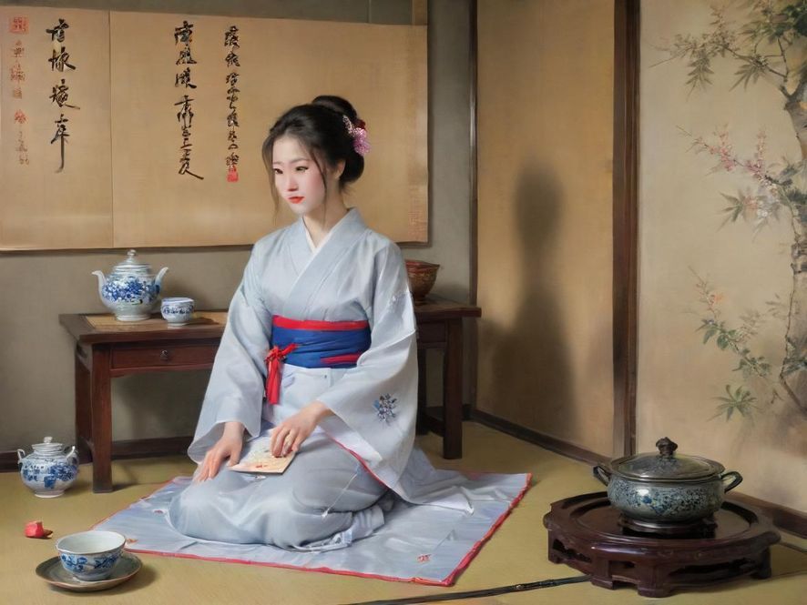 一位气质优雅的广州女子在古典茶室中品茶,侧面特写展现其宁静与专注。