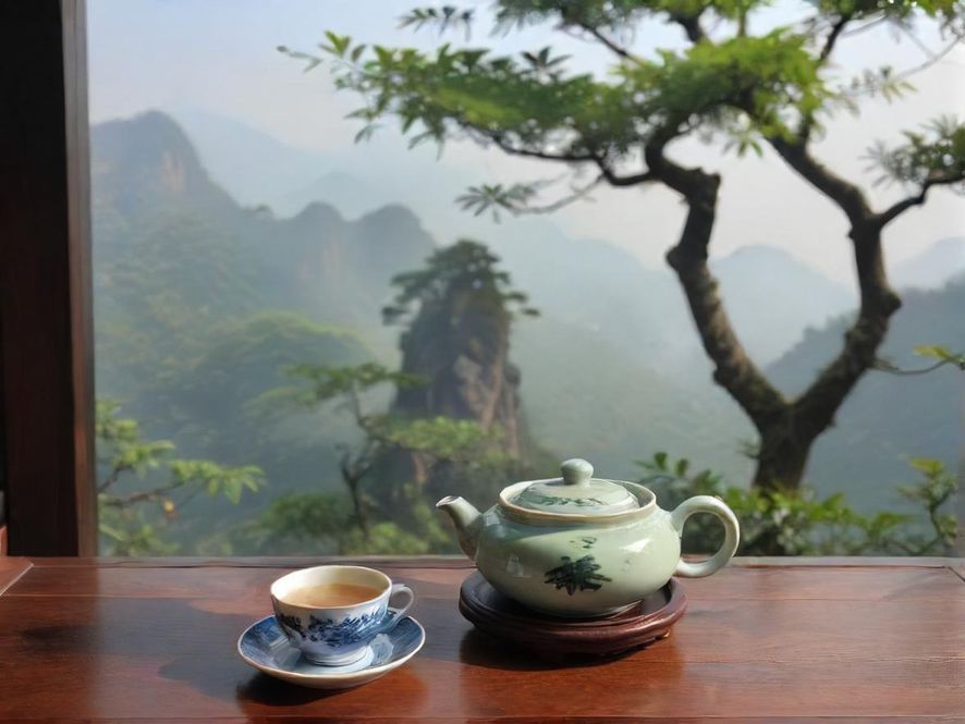 两位绅士在古典中式茶室里,在柔和的灯光下,专注地品鉴着手中的香茗,享受着这份雅致与宁静。