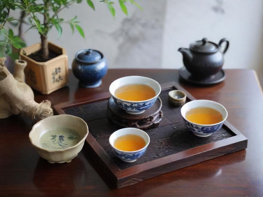 一位茶艺师在广州天河一间宁静的茶室中,侧身专注地冲泡着茶,光线柔和,氛围唯美。