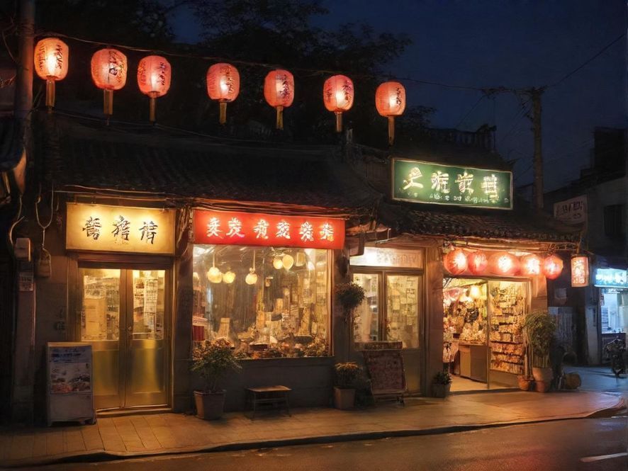 广州夜晚街头，一家装饰独特的特色小店在霓虹灯下散发着活力。